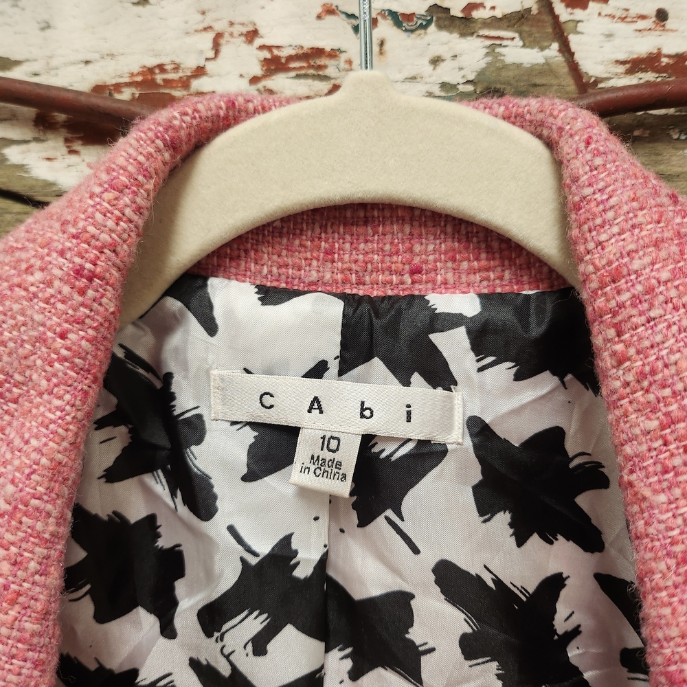 CAbi Pink Textured Double Breasted Knee Length Coat with Gold Buttons - Picture 3 of 5